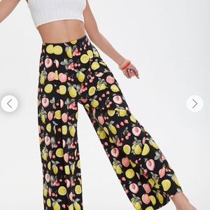 Forever 21 wide leg fruit print pants NWT